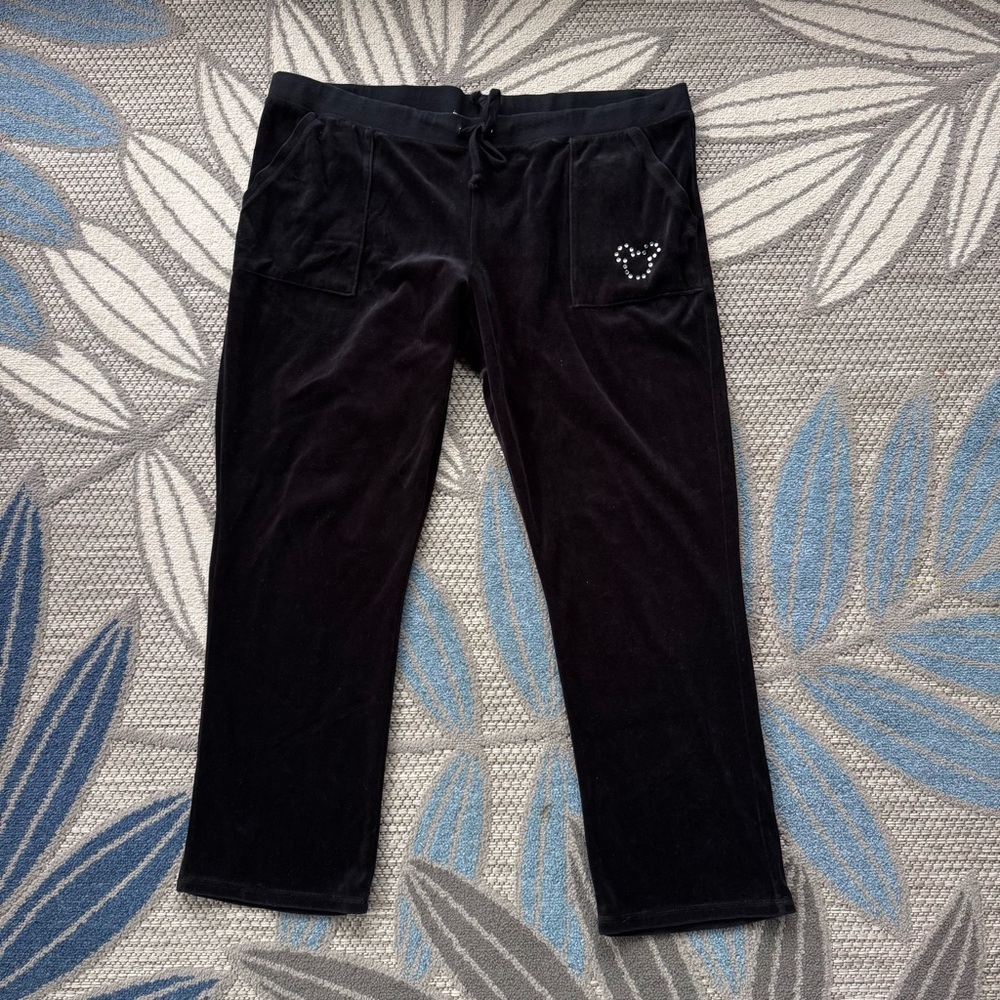 Disney Parks Velour Pants‎ Rhinestone Mickey Mouse Pockets Drawstring Size 2XL
